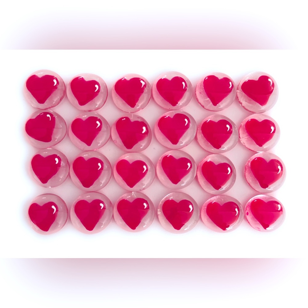 Hand Painted Gems - Red Hearts - Set of 24 Glass Gems - Valentines Day - Wedding